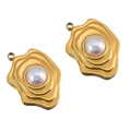 Ciondolo a fiore dorato con perla incastonata per creazione di gioielli fai-da-te - Stile Irregolare / 19.2*28mm / Oro