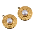 Ciondolo tondo dorato con trama concentrica e perla bianca per gioielli fai-da-te - Stile Rotondo / 20.1*23mm / Oro
