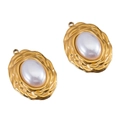Ciondolo vintage con perla e cornice in metallo dorato testurizzato per gioielli fai da te - Design Ovale / 23*31.3mm / Oro