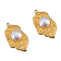 Ciondolo in metallo martellato dorato con perla bianca per gioielli fai da te - Stile Irregolare / 17.6*29.6mm / Oro