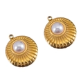 Ciondolo rotondo dorato con trama radiale e perla per creazione di gioielli fai da te - Stile Rotondo / 20.2*22.8mm / Oro