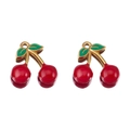 Ciondolo ciliegia rossa con foglia in smalto verde e occhiello dorato per gioielli DIY - Pendaglio di Ciliegia / 15.4*15.1mm-Ramo Foglia Rossa / Rosso