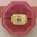 Men's gold square ring with large rectangular zircon and micro-pave crystals - US 7 / Gold