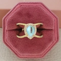 Rose gold pear-shaped moonstone ring with double split band and cubic zirconia halo - US 5 / Gold