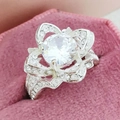 Elegant silver zircon rose flower ring featuring a brilliant central gemstone for women - US 6 / Silver