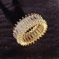 Luxury S925 sterling silver three-row eternity ring with baguette and round diamonds - US 5 / Gold