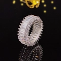 Macro view of multi-layer baguette and round cut stones on a silver-toned wide band ring - Size 5 / Step Cut Baguette White Style (r5436)