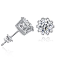 Boucles d'oreilles couronne en argent avec de grands zircons ronds de taille brillant - 6mm / Argent