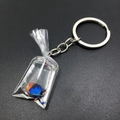 Macro detail of goldfish in transparent water bag pendant with silver key ring - Blue Yellow Orange Tricolor Fish Style (5)