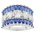 Elegant 925 silver wide band ring with baguette blue zircon and round white crystals - US 7 / Blue