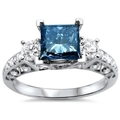 Prachtige ring van legering met grote vierkante blauwe zirkoon en zijdiamanten - US 6 / Blauw