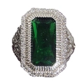 Anello vintage con gemma verde taglio smeraldo e fascia in argento con zirconi - US 7 / Verde