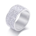 Bague large pour homme en acier inoxydable argenté avec huit rangées de cristaux - Acier + Zirconia Blanc