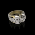 Anello di lusso da uomo bicolore argento e oro con pavé di zirconi e pietre centrali grandi - US 7 / Oro