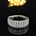Exquisite silver-tone multi-row pave crystal ring with brilliant stones on a black background - Size 5 / White