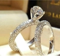 Luxurious silver wedding ring set with round brilliant cut center stone and pavé band - Size 5 / Six Claw Pave Wedding Set (R5046) / Silver