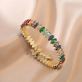 Elegant gold bracelet featuring marquise-cut colorful zircons on champagne silk - Multicolor (TS161)