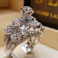 Luxurious multi-layer white gold plated engagement ring set with round brilliant diamonds - Six Claw Crown Stacking Style (R5505)