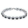 Κλασικό ασημένιο βραχιόλι με οβάλ μαύρες πέτρες και φωτοστέφανο από ζιργκόν - Επιπλατινωμένο Μαύρο Ζιργκόν