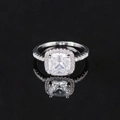 Luxurious cushion-cut square diamond ring in silver with a halo setting and pavé band - Size 6 / White