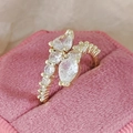 Golden snake-year open ring with pear-shaped cubic zirconia in pink velvet gift box - Bypass Water Drop Style (r8405) / Gold