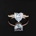 Bague raffinée en or rose avec cristal en forme de cœur et zircones cubiques pavées - Taille 5 / Or rose
