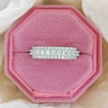 Elegant silver multi-row zircon eternity ring in pink velvet octagon jewelry box - US 5 / White