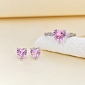 Schmuckset mit rosa Herzzirkon, Silberring und Ohrsteckern in elegantem Stil - US 5 / Rosa