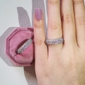 Elegant silver eternity ring with pink and clear zircon stones in a plush pink velvet box - US 5 / Pink