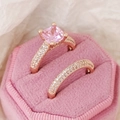 Pink square cut gemstone ring set in rose gold with pave diamonds on velvet box - US 5 / Rose Gold