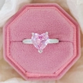 Minimalist silver heart ring with pink gemstone in an octagonal velvet jewelry box - US 5 / Silver with Pink Stone