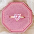 Elegant rose gold plated heart ring with pink gemstone and zircon pave setting - US 5 / Rose Gold With Pink Stone