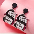 Gothic acrylic serpent earrings with flowers and creepy slogan on pink background - Snake Wrapped (WEH5141)