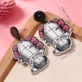 Detail view of double-sided acrylic coffin earrings with GET IN LOSER text and flowers - GET IN LOSER Coffin (WEH5144)