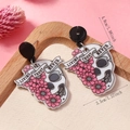 Detailed view of gothic skull earrings with pink floral patterns and size 4.8cm x 3.5cm - Skull Floral Style (WEH5143)