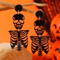 Pendientes góticos de acrílico con esqueleto en blanco y negro para la fiesta Halloween - Estilo Armazón Esqueleto Blanco