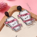 Detailed macro view showing Halloween coffin acrylic earrings with R.I.P. text and dimensions - GO A WAY Coffin Style (WEH5142)