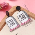 Halloween tombstone acrylic earrings with snake and skull design on wooden display stand - Tombstone Shape (WEH5140)