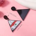 Cartoon acrylic triangle earrings size details 4.6cm by 3.8cm shown on pink background - Triangle Cartoon Painted (WEH5152)