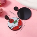Detailed macro view of acrylic circle earrings with red rose pattern and Only You text - Red Rose Pattern (WEH5151)