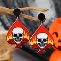 Halloween Acryl Spaten Ohrringe mit Totenkopf und Flammen Design auf Zweigen - Pik Totenkopf Rose Flamme Stil (weh5180)