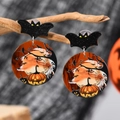 Halloween acryl oorbellen met zwarte vleermuis en pompoen hanger aan een droge tak hangend - Volle Maan en Spinnenweb Stijl (weh5517)