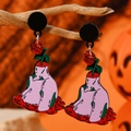Halloween rose and skeleton earrings displayed on a dark branch with festive orange background - Torso Rose Style (WEH5538)