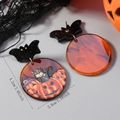 Detail of Halloween cat and pumpkin acrylic earrings with size marks 4.2cm by 3.0cm - Black Cat and Pumpkin Style (WEH5515)