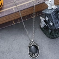 Gothic bat necklace with black oval stone on vintage books for Halloween jewelry - Gothic Bat Oval Pendant (WXL217)