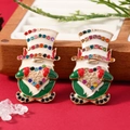 Exaggerated Christmas gnome earrings with multi-color rhinestones and pearls for women - Colorful Gnome Style (weh5475)