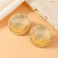 Minimalist gold dome earrings with irregular textured grid design for women - Mesh Texture Disc Style (WEH5113) / Gold