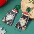 Detail showing acrylic Christmas sheep dog earrings size 5.0cm with green glitter stud - Shepherd Dog Style (WEH5570)