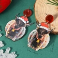 Detail view of Highland cow Christmas earrings with festive lights and size dimensions - Highland Cow Style (WEH5572)