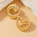 Irregular textured gold alloy earrings with a vintage geometric spiral C-shape design - Spiral Texture Style (WEH4952) / Gold